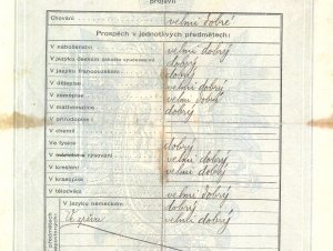 Liškovo pololetní vysvědčení ze státní reálky v Turnově, školní rok 1910/1911, archiv rodiny Steinerových