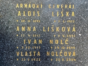 Detail rodinné hrobky Liškových, Brandýs nad Labem – Stará Boleslav, ulice Josefa Truhláře